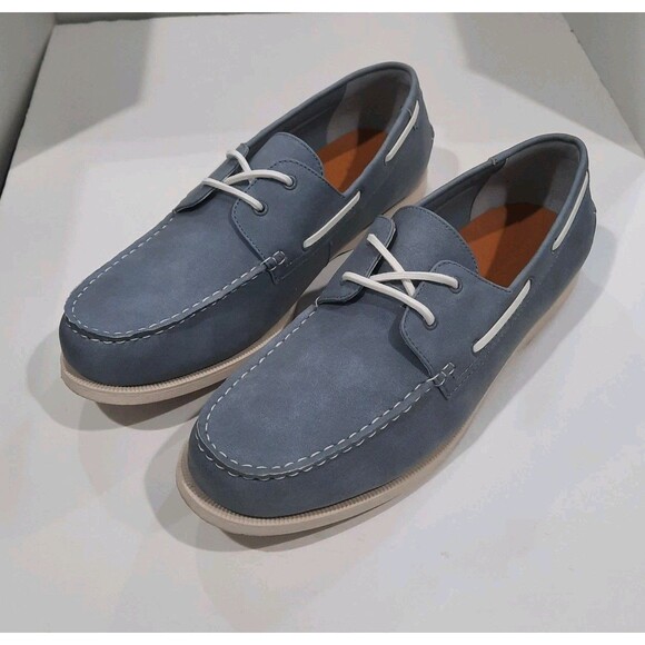 CLUB ROOM Light Blue Elliot Lace-Up Round Moc-Toe Boat Shoes Rubber Sole Size 13 - Picture 6 of 11